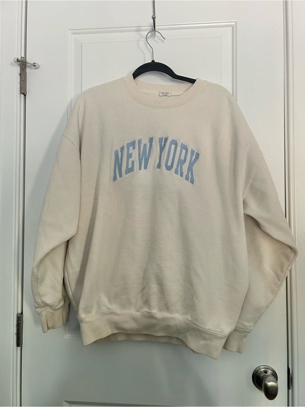 Brandy Melville Cream Oversized Embroidered New York Sweatshirt